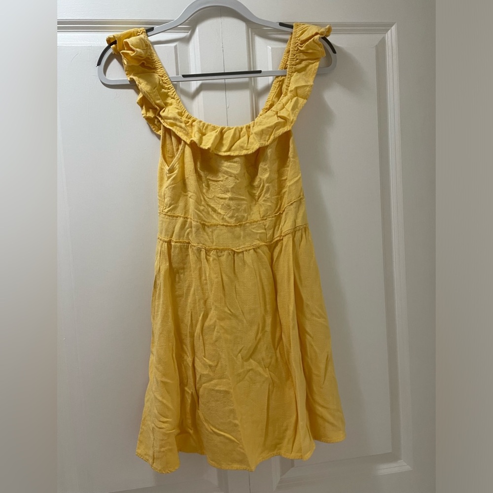 Coco + Jaimeson Large Yellow Sun Dress with Ruffles Cotton Linen Feel